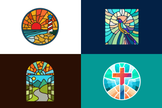 design stained glass, mosaic logo and illustration