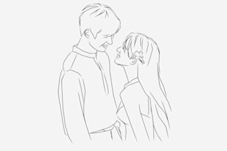 custom couple line art portrait semi detailed illustration