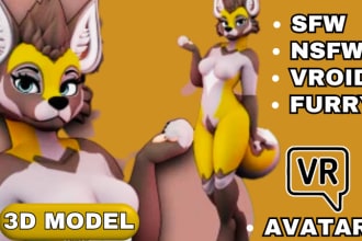 create vrc avatar, furry avatar, vrchat 3d anime model, vtuber for vroid unity