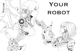 design any type of robot, cyborg, armor or mecha in line art