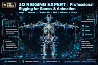 do 3d character rigging in maya, cinema 4d, blender and mixamo