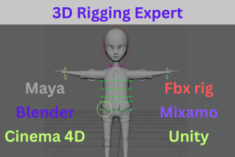 do 3d character rigging in maya, cinema 4d, blender and mixamo