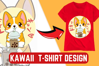 create funny and cute kawaii animal illustration t shirt designs