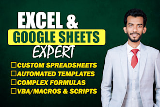 create custom excel spreadsheets, google sheets templates, and formulas
