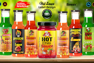 do attractive unique hot sauce label, sauce label, spice, product label design