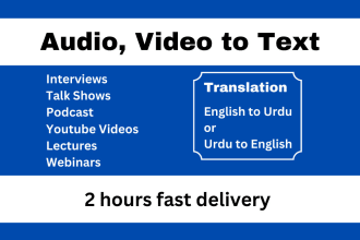 transcribe audio to text, video to text, translation jobs