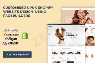 design ui ux shopify website landing page, product page using pagefly, gempages