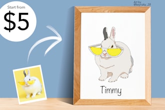draw unique cartoon pet portrait of your pet
