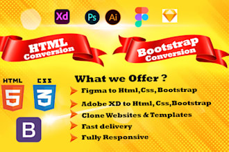 design bootstrap html css website, psd to html figma to html