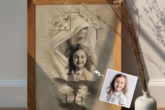 make a portrait of your child and jesus, pencil sketch art jesus and baby