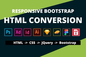 convert psd to html, figma to html, xd to html responsive bootstrap 5
