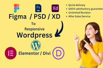 convert psd, xd, figma to wordpress using elementor or divi