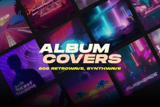 create 80s retrowave synthwave album or single cover artwork