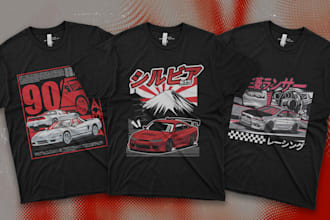 draw jdm car for t shirt and automotive merchandise