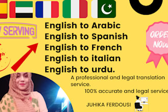 translate english to spanish, arabic, french, professionally