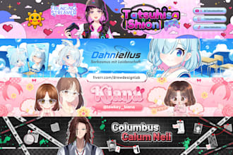 design cute vtuber anime banner header for twitch, youtube