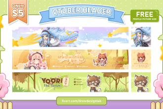 design cute vtuber anime banner header for twitch, youtube