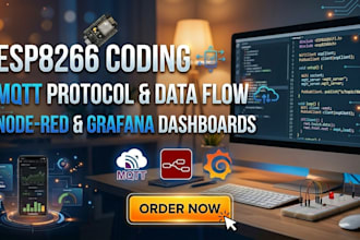 do esp8266 coding with grafana and node red dashboard along with mqtt protocol