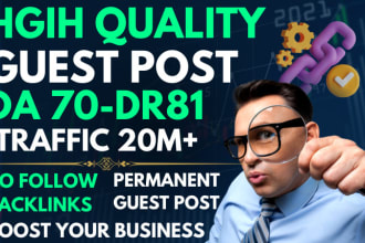 write and publish guest blog on premium sites, dofollow backlinks, guest posting