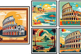 create a modern vintage travel poster in a minimalist style illustration