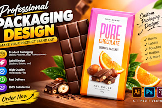 do professional chocolate packaging, food, bar and box design