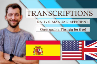 transcript 60 min of audio in only 24h in spanish or english