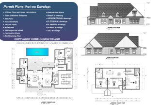 draw 2d architectural blueprint for house, home permit floor plans in autocad