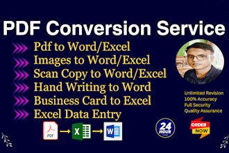 convert pdf to excel, images to excel, handwriting to excel work
