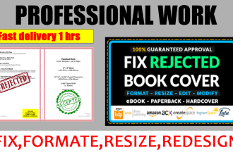 fix error, modify, resize, edit book cover, ebook cover,KDP manuscript only 30
