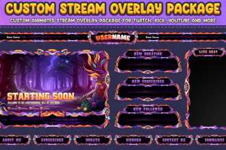 create custom animated stream overlay package for twitch, kick or youtube
