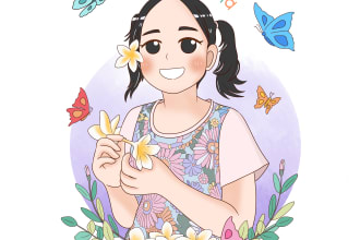 draw potrait art with cute and aesthetic frame