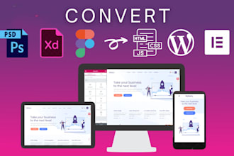 convert psd xd sketch figma pdf to html and wordpress website with elementor pro