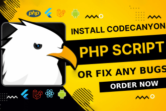 install codecanyon script php, laravel, flutter, react js and fix any bugs