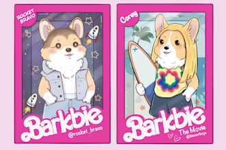 draw cartoon pet dog in barbie box