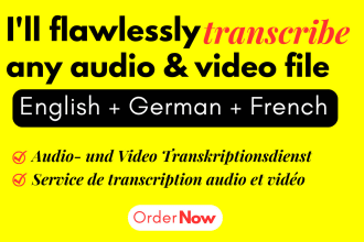 do english, german, french audio and video transcription