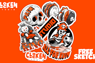 create sticker design, cartoon, patch, label, badge, decals