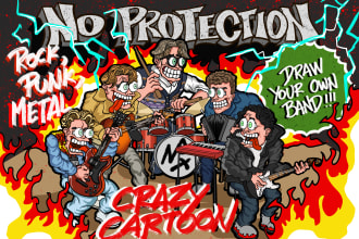 draw crazy cartoon for your rock, punk, metal album cover