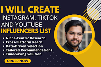 create instagram, tiktok and youtube influencers list
