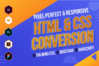 convert psd to html,figma to html,sketch to html, tailwind css, javascript,