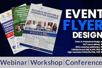 design event, conference, seminar, webinar, workshop, flyer, poster, and banners