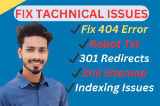 fix 404 errors, robot txt,broken links,and XML sitemap indexing issues