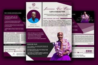 design a speaker one sheet,media kit,influencer, and epk