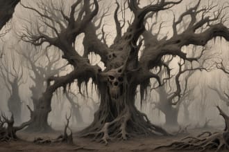 create high quality custom dark fantasy scenery ai art
