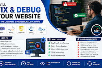 fix and debug your website using PHP, mysql, javascript, jquery, and ajax