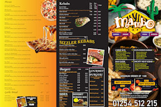 create restaurant, takeaway, bakery, juice bar menu design