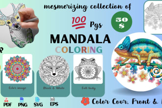 create adult animal mandala coloring book cover and pages