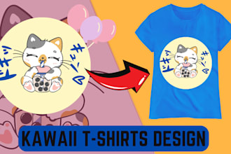design kawaii animal illustrations on tshirt