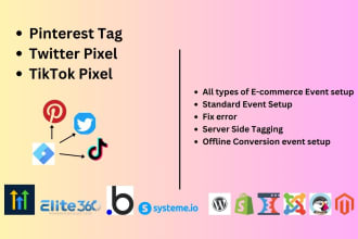 setup pinterest tag, twitter pixel, tik tok pixel and offline conversion