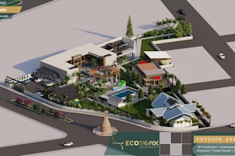 design urban plan, commercial areas, farms, streets 3d design