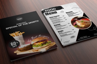 design professional restaurant menu, menu board, food flyer